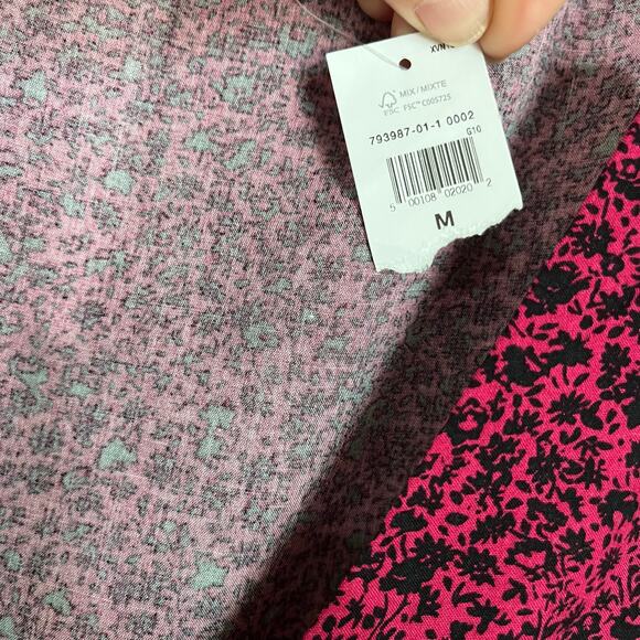 GAP Pink & Black Button Down Floral Puff Sleeve Mini Dress Size M - Picture 8 of 10